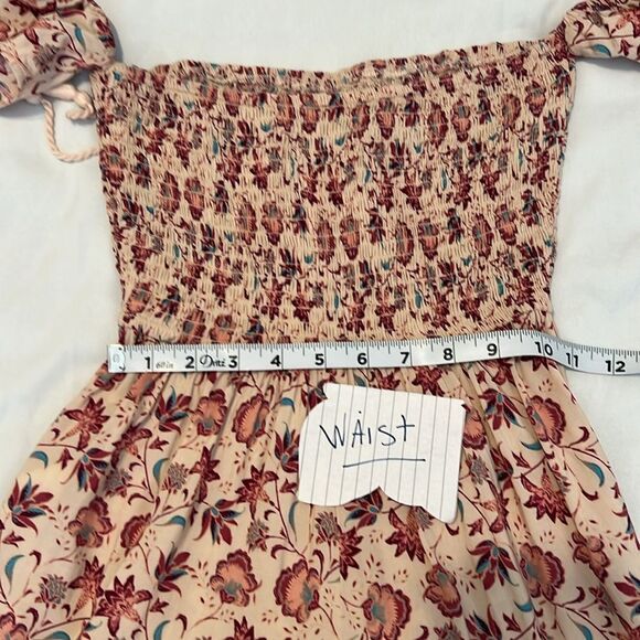 BOG Collective size Xsmall smocked pink cream and red floral jumpsuit worn once - Picture 13 of 13